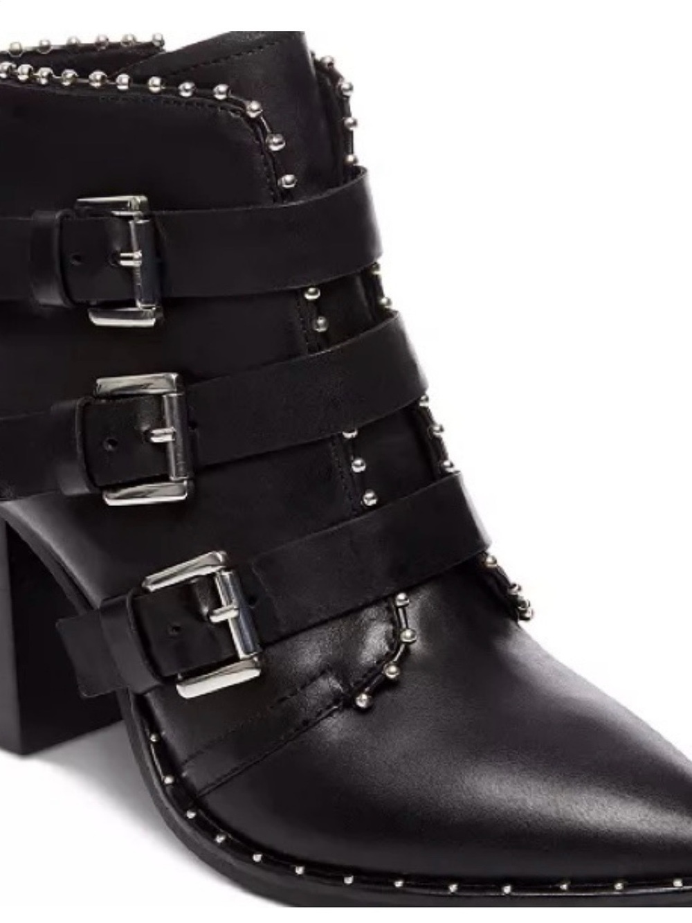 Steve Madden Black Studded Triple-Buckle Ankle Bootie